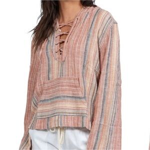 Roxy Cabo Trip Pullover Hoodie. Basketweave. Pink, cream, gray stripes Sz XS EUC